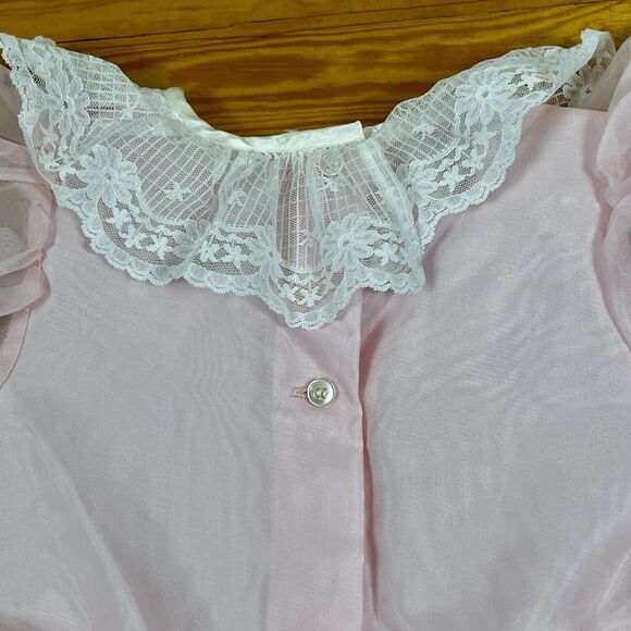 Vintage Le Maj Girl Ruffle Party Dress Size 4T Pink Satin White Lace Bubble Hem - Picture 12 of 16